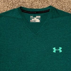 Under Armour Threadborne HeatGear V-Neck Dry Shirt Green Heather Marled Medium